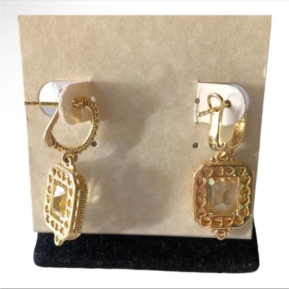 Estate 14K Gold Plated Sterling Silver Emerald Cut CZ. Earrings White Sapphires - Picture 13 of 16